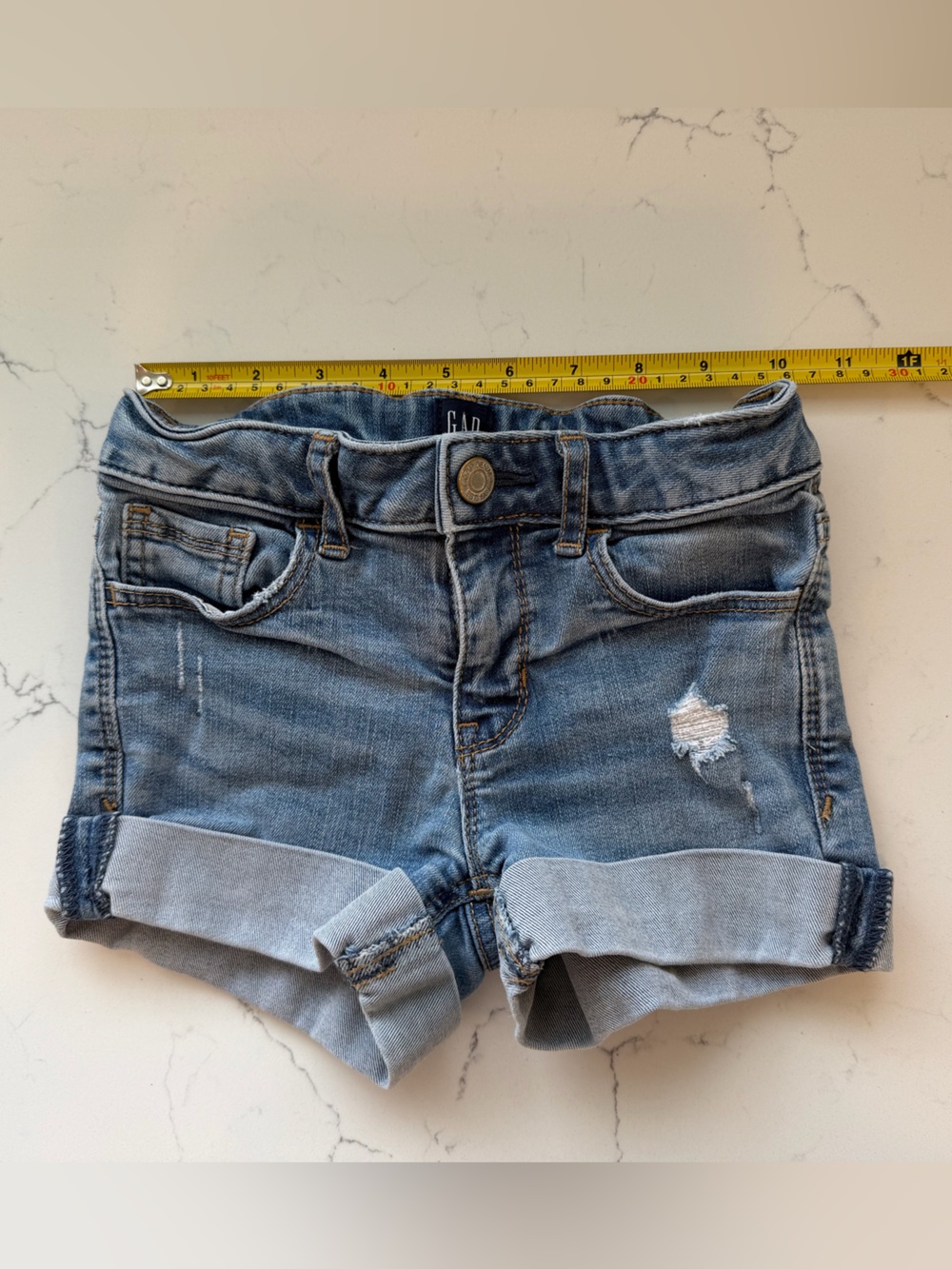 GAP Kids Light Blue Distressed Denim Shorts Slim Stretch Midi Short